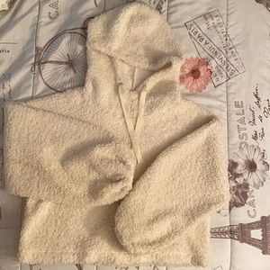 Oversized White Fluffy Sweater with Hoodie